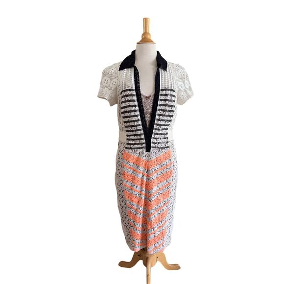 Elegant Lace Midi Dress - White, Black, and Orange - Picture 2 of 6